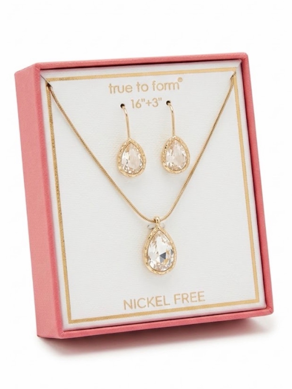 NWT ⚜️💎⚜️ True To Form Goldtone Solid Jewelry Set with Teardrop Glass Stones